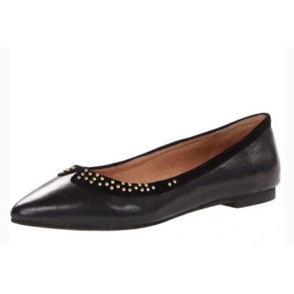 Miz Mooz Whitney Ballet Flat Size 7 Black Studded Leather Pointed Toe Prada - Picture 1 of 12